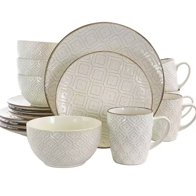 Hot Kirklands Home Cream Embossed 16-pc. Dinnerware Set Ivory