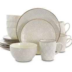 Hot Kirklands Home Cream Embossed 16-pc. Dinnerware Set Ivory