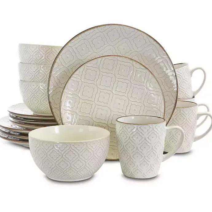 Hot Kirklands Home Cream Embossed 16-pc. Dinnerware Set Ivory