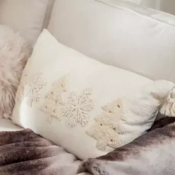 Kirklands Home Cream Embroidered Trees Lumbar Pillow Ivory