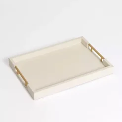 Online Kirklands Home Cream Faux Leather Gold Handle Tray White