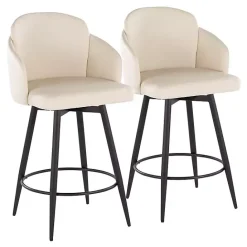 Kirklands Home Cream Faux Leather Swivel Counter Stools, Set of 2 White