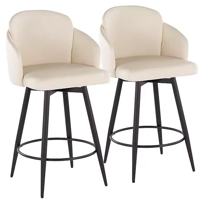 Kirklands Home Cream Faux Leather Swivel Counter Stools, Set of 2 White