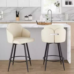 Kirklands Home Cream Faux Leather Swivel Counter Stools, Set of 2 White