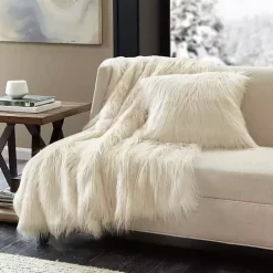 Best Kirklands Home Cream Faux Mink Fluffy Throw Ivory