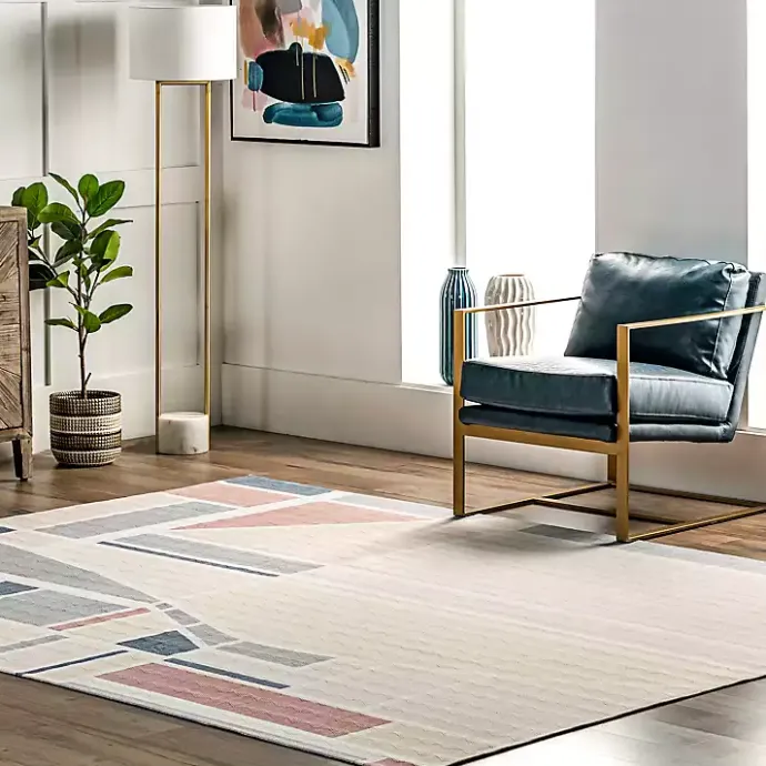 Sale Kirklands Home Cream Geometric Shapes Washable Area Rug, 8x10