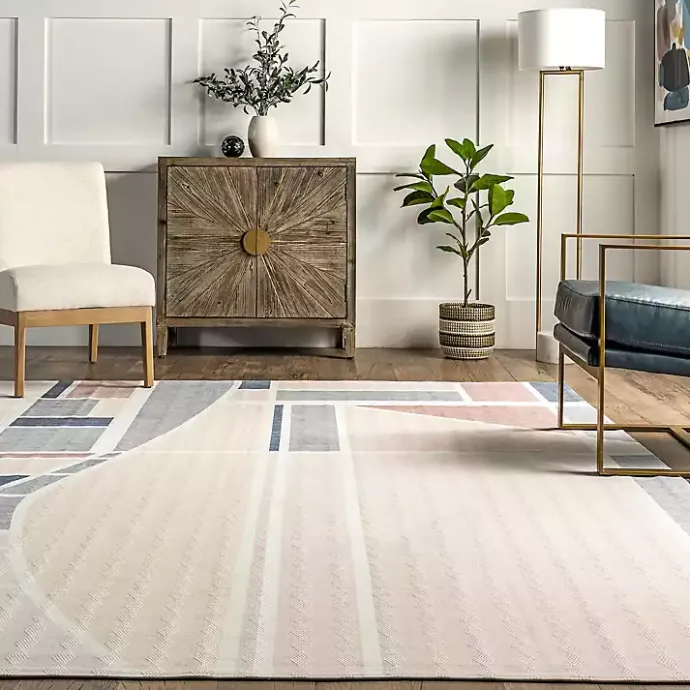 Sale Kirklands Home Cream Geometric Shapes Washable Area Rug, 8x10