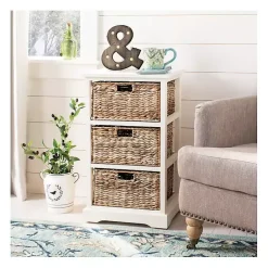Kirklands Home Cream Hailey Wicker Basket Storage Accent Table Ivory
