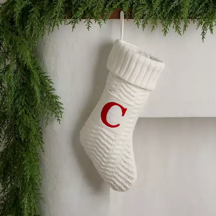 New Kirklands Home Cream Knit Monogram C Christmas Stocking