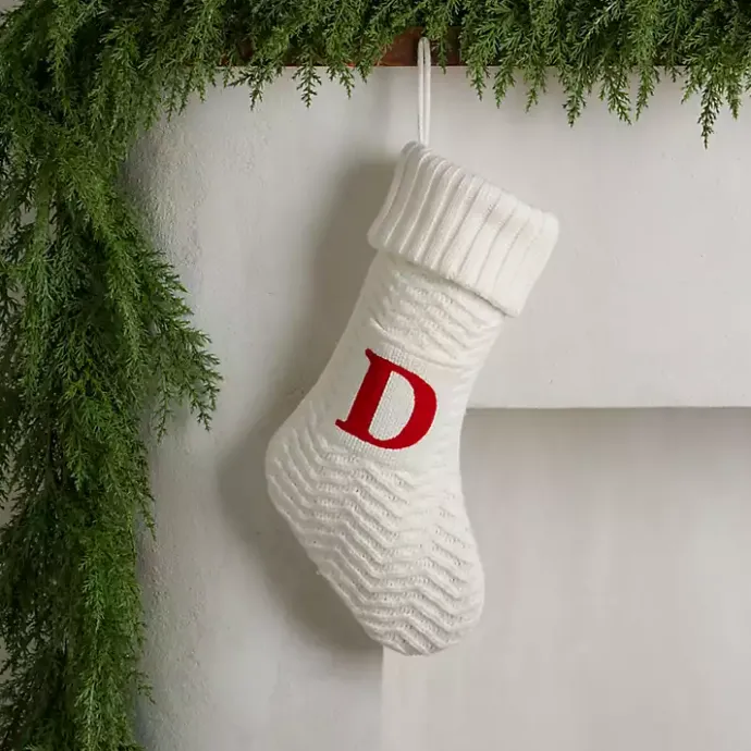 Outlet Kirklands Home Cream Knit Monogram D Christmas Stocking