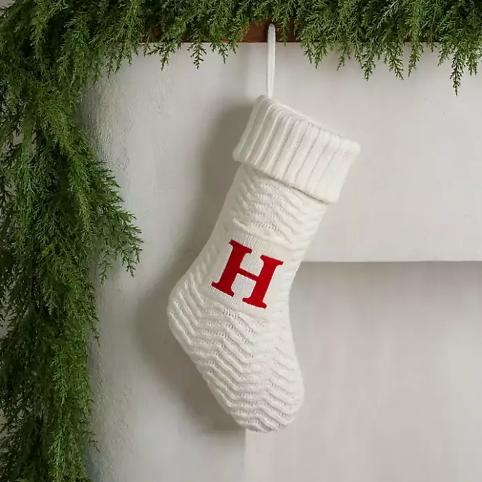 Discount Kirklands Home Cream Knit Monogram H Christmas Stocking