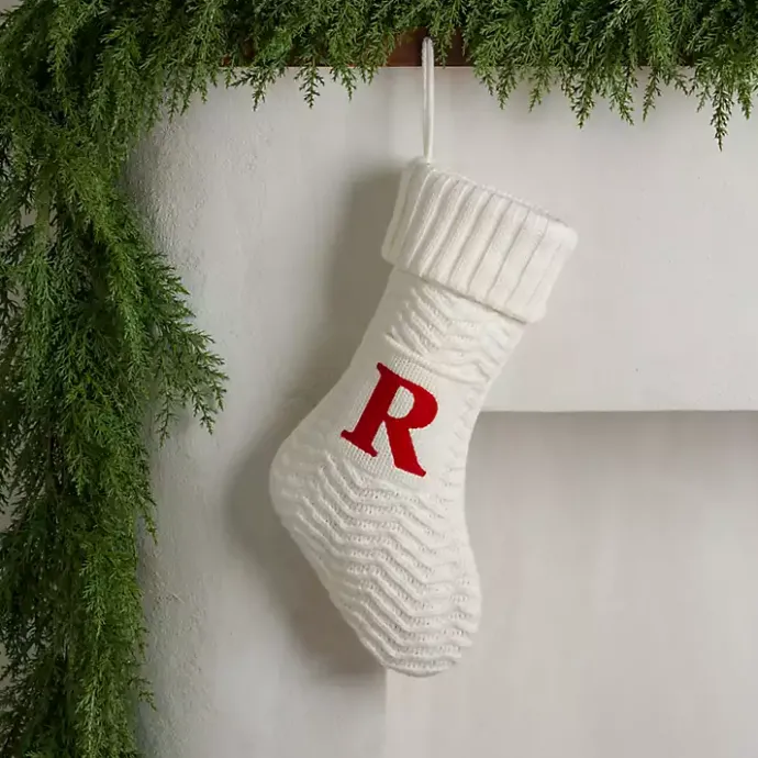 Sale Kirklands Home Cream Knit Monogram R Christmas Stocking