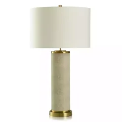 Sale Kirklands Home Cream Leather and Gold Table Lamp Ivory