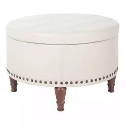 Discount Kirklands Home Cream Leather Antique Nailhead Storage Ottoman Ivory