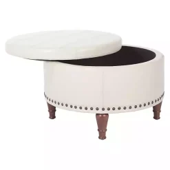 Discount Kirklands Home Cream Leather Antique Nailhead Storage Ottoman Ivory