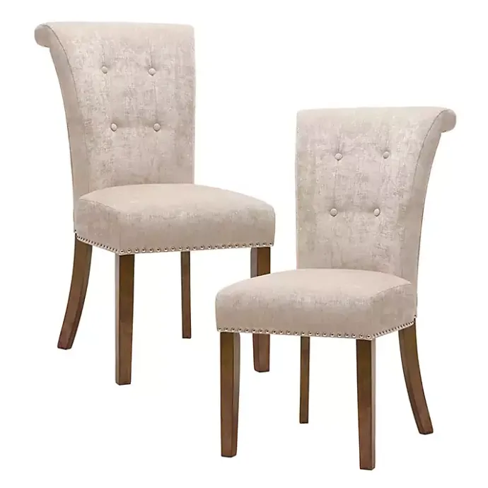 Hot Kirklands Home Cream Linen Rolled Back Dining Chairs, Set of 2 Ivory