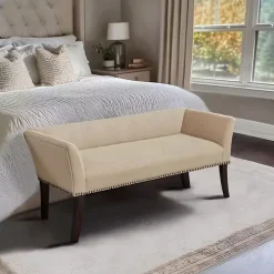 New Kirklands Home Cream Low Back Flared Arms Bench Ivory