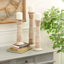 Clearance Kirklands Home Cream Mango Wood Candle Holders, Set of 3 White