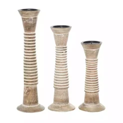 Clearance Kirklands Home Cream Mango Wood Candle Holders, Set of 3 White