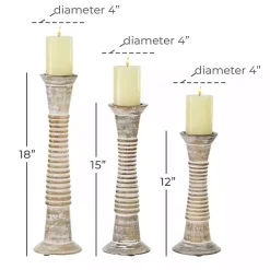 Clearance Kirklands Home Cream Mango Wood Candle Holders, Set of 3 White