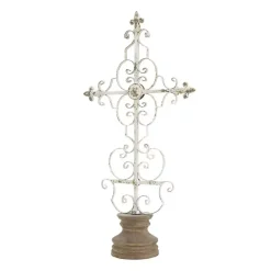 Discount Kirklands Home Cream Metal Ornate Cross Tabletop Sculpture White
