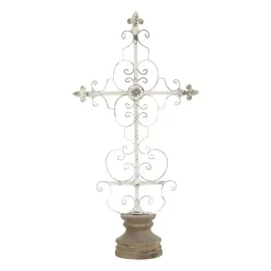 Discount Kirklands Home Cream Metal Ornate Cross Tabletop Sculpture White