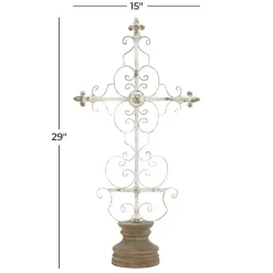Discount Kirklands Home Cream Metal Ornate Cross Tabletop Sculpture White