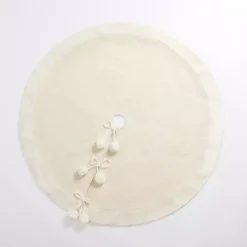 Online Kirklands Home Cream Metallic Pom Pom Christmas Tree Skirt Ivory
