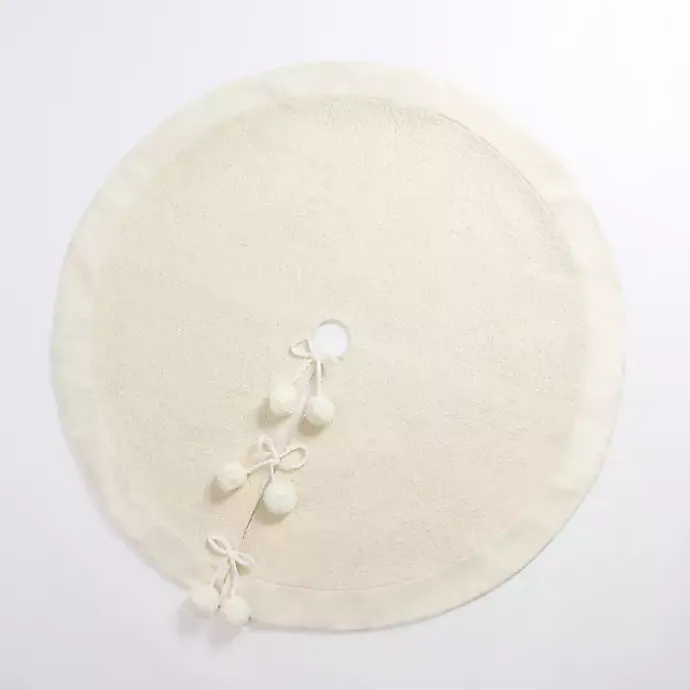 Online Kirklands Home Cream Metallic Pom Pom Christmas Tree Skirt Ivory