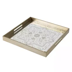 Online Kirklands Home Cream Moroccan Pattern Tray with Gold Edges White
