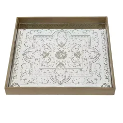 Online Kirklands Home Cream Moroccan Pattern Tray with Gold Edges White