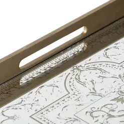 Online Kirklands Home Cream Moroccan Pattern Tray with Gold Edges White