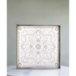 Online Kirklands Home Cream Moroccan Pattern Tray with Gold Edges White