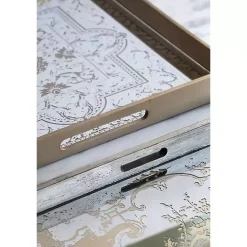 Online Kirklands Home Cream Moroccan Pattern Tray with Gold Edges White