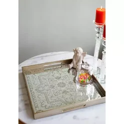 Online Kirklands Home Cream Moroccan Pattern Tray with Gold Edges White