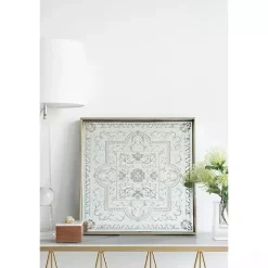 Online Kirklands Home Cream Moroccan Pattern Tray with Gold Edges White