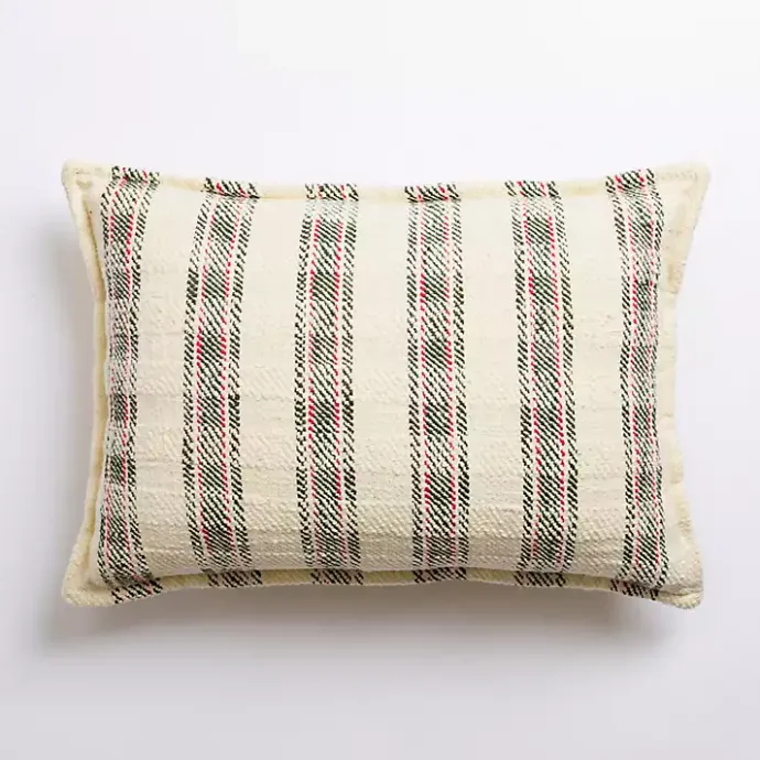 New Kirklands Home Cream Plaid Lumbar Christmas Pillow White