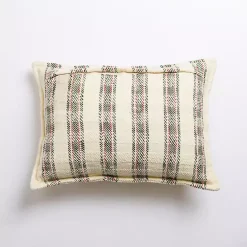 New Kirklands Home Cream Plaid Lumbar Christmas Pillow White