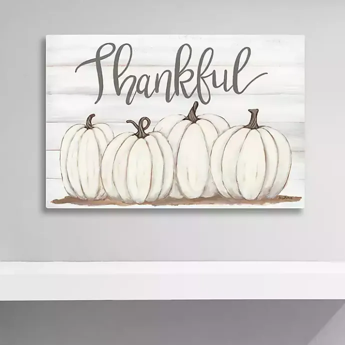 Outlet Kirklands Home Cream Pumpkins Thankful Canvas Art Print