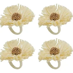 Best Kirklands Home Cream Raffia Flower Napkin Rings, Set of 4 Ivory