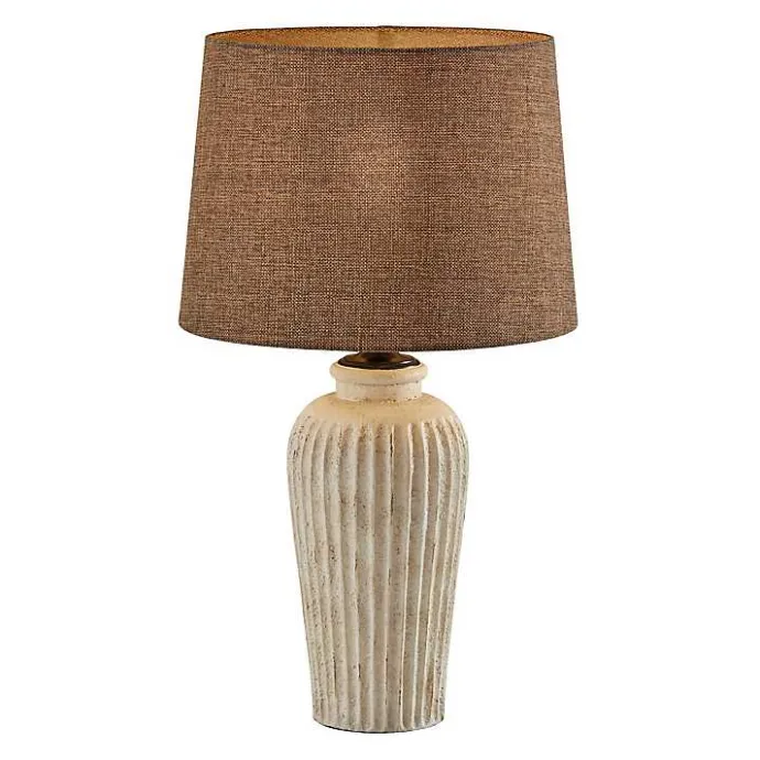 Clearance Kirklands Home Cream Ribbed Ceramic Shade Table Lamp Brown