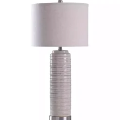 Sale Kirklands Home Cream Ringed Ceramic Table Lamp White