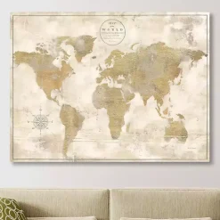 New Kirklands Home Cream Rustic World Map Giclee Canvas Art Print
