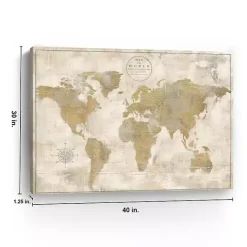 New Kirklands Home Cream Rustic World Map Giclee Canvas Art Print