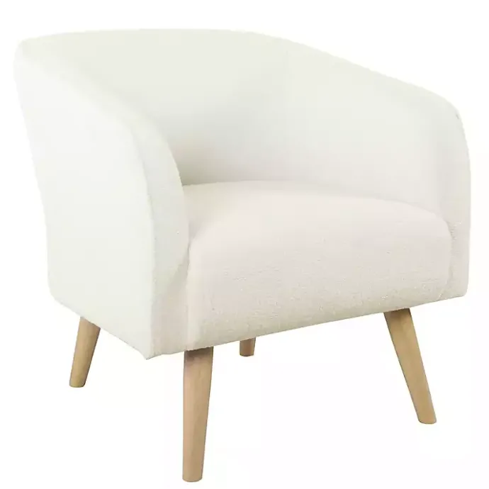 Discount Kirklands Home Cream Sherpa Upholstered Barrel Accent Chair Ivory