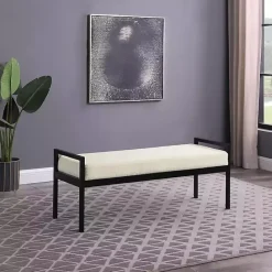 Clearance Kirklands Home Cream Sherpa Upholstered Metal Bench Ivory