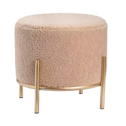 Hot Kirklands Home Cream Sherpa Upholstered Round Ottoman Ivory