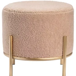 Hot Kirklands Home Cream Sherpa Upholstered Round Ottoman Ivory