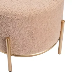 Hot Kirklands Home Cream Sherpa Upholstered Round Ottoman Ivory