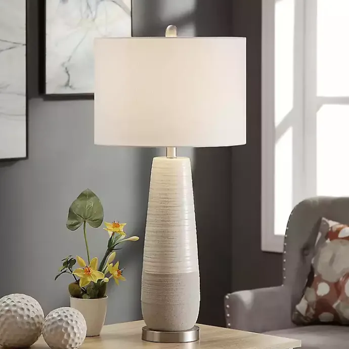 Discount Kirklands Home Cream Speckled Two Tone Table Lamp White